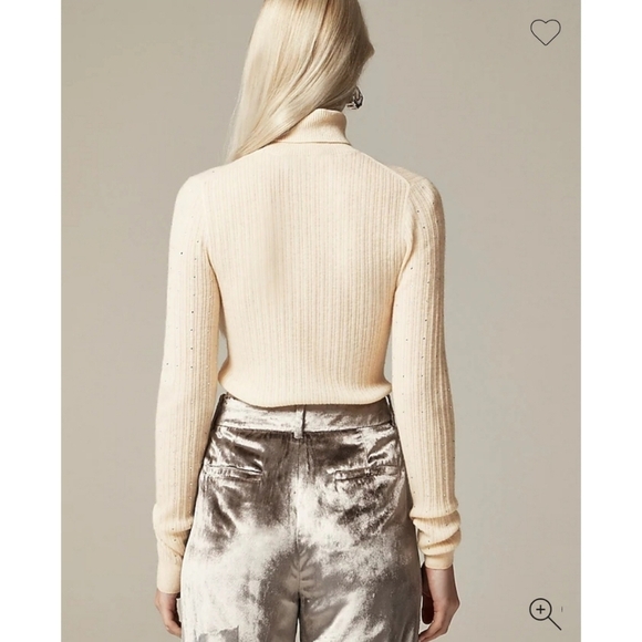 J. Crew Featherweight Cashmere Turtleneck Sweater With Rhinestones Buttercream - Picture 4 of 14